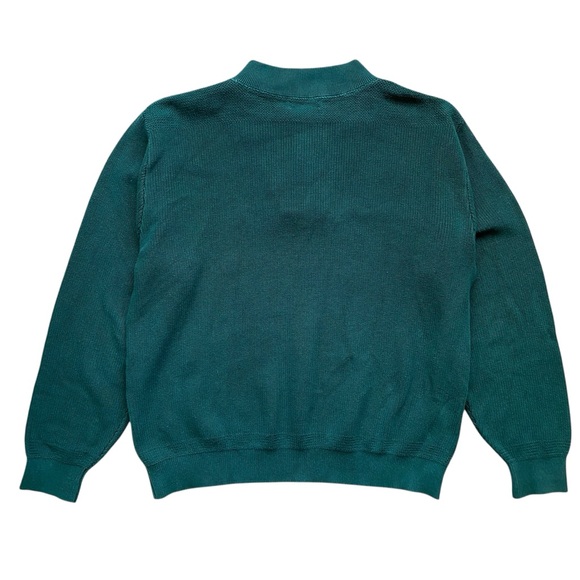 Lands End VTG Knit Fisherman Sweater Mens XL Hunter Green Cotton Henley Heavy - Picture 7 of 9